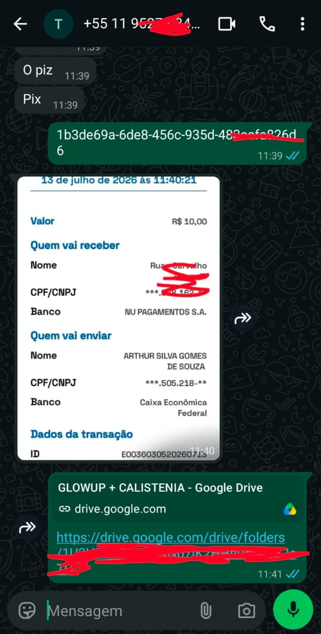 Comprovante Pix e entrega do pack Glowup + Calistenia